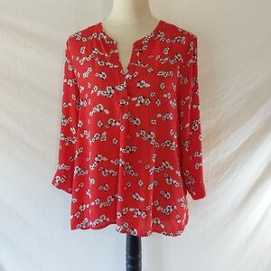 Womens Dalia Red Floral Printed Blouse Size Large